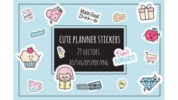 دانلود وکتور استیکر کارتونی Cute Planner Stickers