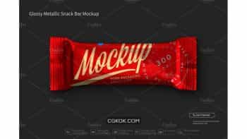 دانلود موکاپ بسته بندی شکلات Glossy Metallic Snack Bar Mockup