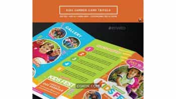 دانلود فایل لایه باز بروشور کمپ تابستانی کودکان Kids Summer Camp Trifold