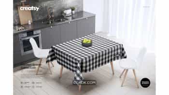 دانلود موکاپ رومیزی آشپزخانه Kitchen Scene PVC Tablecloth Mockup