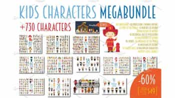 دانلود وکتور کاراکتر های کارتونی MEGABUNDLE Kids Characters Sets