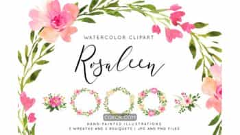 دانلود کلیپ آرت گل آبرنگی Rosaleen Watercolor Flower Clipart
