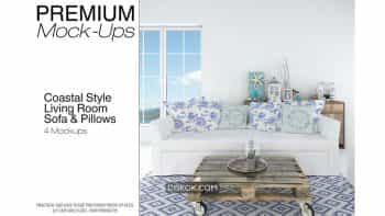 دانلود موکاپ ست مبلمان و کوسن Sofa & Pillows Set – Coastal Style