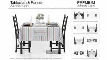 دانلود موکاپ رو میزی و رانر Tablecloth & Runner Mockup Set