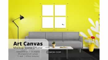 دانلود جعبه ابزار ساخت موکاپ تابلو Art Canvas Mockup Scene Creator
