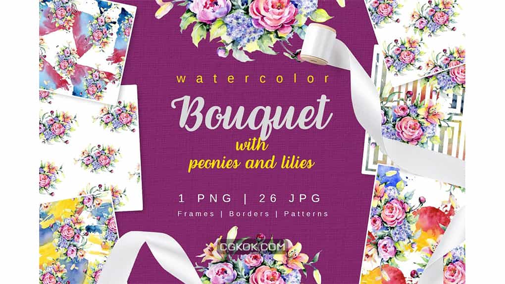 دانلود کلیپ آرت گل Bouquet With Peonies And Lilies