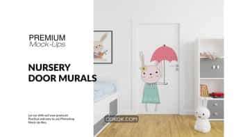 دانلود موکاپ درب اتاق کودک Door Murals in Nursery Set