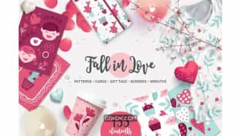 دانلود وکتور و کلیپ آرت عاشقانه Fall in Love Kit