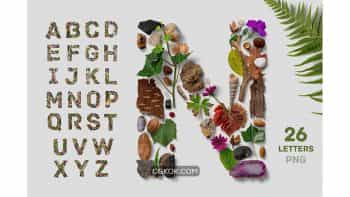دانلود کلیپ آرت حروف الفبا با گل و گیاه Flatlay Nature Alphabet