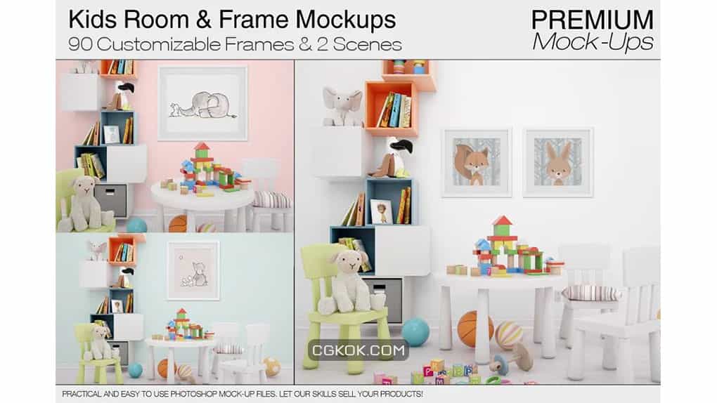 دانلود موکاپ قاب عکس اتاق خواب کودک Kids Room & Frame Mockups