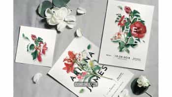 دانلود فایل لایه باز کارت دعوت عروسی مدرن Modern Vintage Floral Wedding Suite