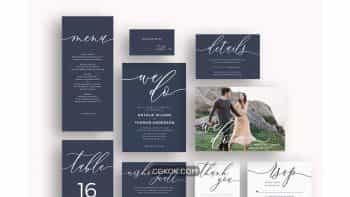 دانلود فایل لایه باز کارت عروسی Modern We Do Script Navy Blue