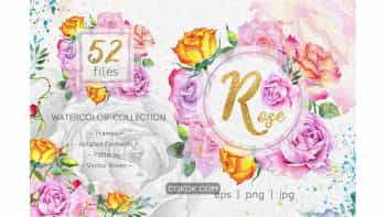 دانلود کلیپ آرت گل رز صورتی Pink Roses Collection Watercolor