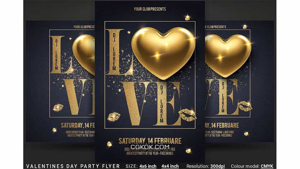 دانلود فایل لایه باز تراکت ولنتاین Valentines Day Party Flyer