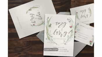 دانلود فایل لایه باز کارت دعوت عروسی Watercolor Flower Wedding Suite