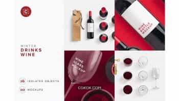 دانلود جعبه ابزار ساخت موکاپ بطری نوشیدنی Wine Glass and Gift Bag PSD Mockup Scene Creator