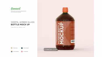 دانلود موکاپ بطری 1000ml Amber Glass Bottle Mockup