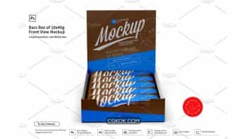 دانلود موکاپ جعبه شکلات Bars Box Of 10x40g Front View Mockup