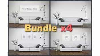دانلود موکاپ اتاق نشیمن BUNDLEx4 Interior Mockup Living Room