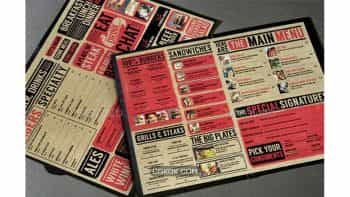 دانلود فایل لایه باز منو غذا روستیک Rustic Cardboard Bifold Menu