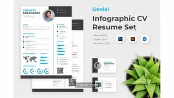 دانلود قالب آماده ورد رزومه اینفوگرافیک Genial – Infographic Professional CV Resume Set