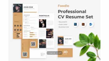 دانلود قالب آماده ورد کارت ویزیت و رزومه Professional Creative CV Resume Set – Foodle