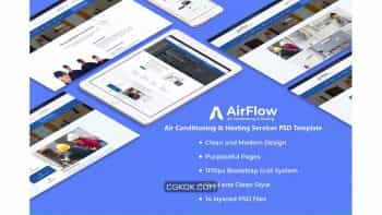 دانلود قالب لایه باز تهویه و گرمایش Airflow – Air Conditioning & Heating PSD Template