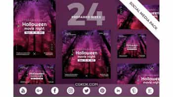 دانلود طرح لایه باز فیلم شب هالووین شبکه اجتماعی Halloween Movie Night Social Media Pack Template