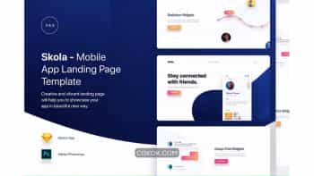 دانلود تصاویر لندینگ پیج اپلیکیشن موبایل Skola – Mobile App Landing Page Template