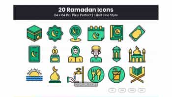 دانلود آیکون خطی ماه مبارک رمضان Ramadan Icons Set – Filled Line