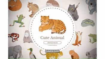دانلود طرح وکتور آبرنگی حیوانات Cute Animal Watercolor Illustration
