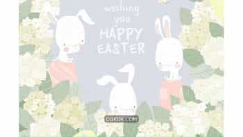 دانلود وکتور خرگوش عید پاک Cute Easter Bunnies with Easter Eggs in Hydrangea