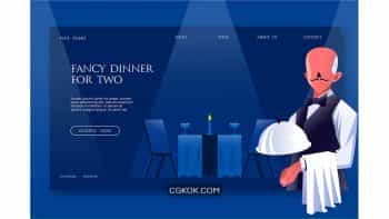 دانلود طرح وکتور لندینگ پیج و بنر شام فانتزی Fancy Dinner – Banner & Landing Page