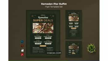 دانلود طرح لایه باز ست تراکت بوفه افطار رمضان Ramadan Iftar Buffet Flyer Template Set
