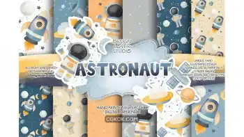 دانلود بک گراند کاغذ دیجیتال فضانورد Astronaut digital paper pack