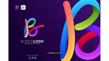 دانلود وکتور لوگو تکنولوژی رنگارنگ B Colorful Tech Logo Letter B Technology