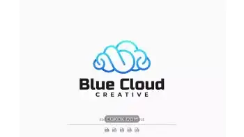 دانلود طرح لایه باز لوگو ابر آبی Blue Cloud Line Art Logo