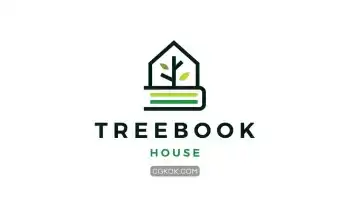 دانلود طرح لایه باز لوگو کتابخانه Book House Tree Leaf Home Library Logo