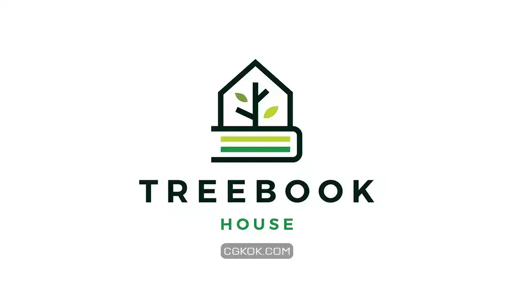 دانلود طرح لایه باز لوگو کتابخانه Book House Tree Leaf Home Library Logo