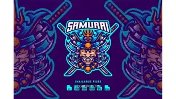 دانلود طرح لایه باز لوگو کاراکتر سامورایی Samurai Mascot Logo Character