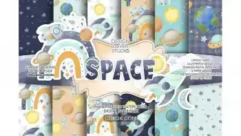 دانلود بک گراند کاغذ دیجیتال فضا Space digital paper pack