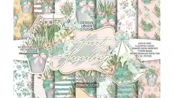 دانلود بک گراند کاغذ دیجیتال Sweet Succulent digital paper pack