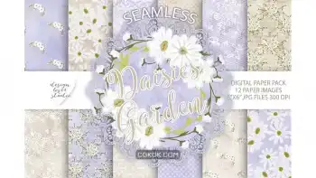 دانلود بک گراند کاغذ دیجیتال گل بابونه Watercolor Daisies flowers digital paper pack