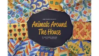 دانلود پترن حیوانات در اطراف خانه Animals Around The House – Seamless Pattern