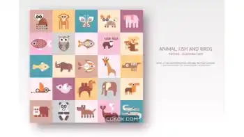 دانلود آیکون حیوانات، ماهی و پرندگان Animals, Fish and Birds set of flat vector icons