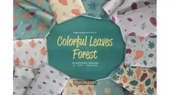 دانلود پترن برگ رنگارنگ Colorful Leaves Forest – Seamless Pattern