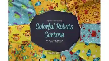 دانلود پترن ربات های رنگارنگ کارتونی Colorful Robots Cartoon – Seamless Pattern