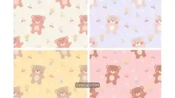 دانلود پترن خرس و گل Cute Bear and Tiny Flower Seamless Pattern