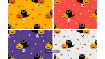 دانلود پترن گربه سیاه و کدو تنبل هالووین Cute Black Cat and Halloween Pumpkin