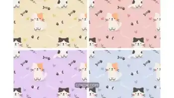 دانلود پترن گربه و ماهی Cute Cat and Fish Bone Seamless Pattern